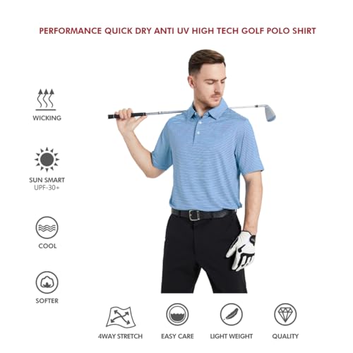 Golf Shirts for Men Dry Fit Short Sleeve Print Performance Moisture Wicking Polo Shirt Herringbone