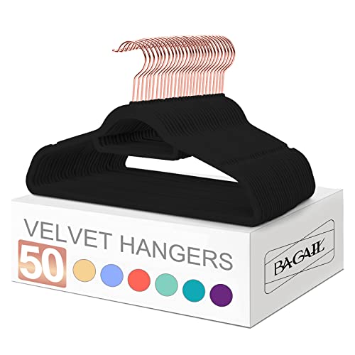 BAGAIL Velvet Hangers 50 Pack, Non Slip 360 Degree Swivel Hook Strong and Durable Clothes Hangers for Coats, Suit, Shirt Dress, Pants & Dress Clothes(Grey, 50 Pack)