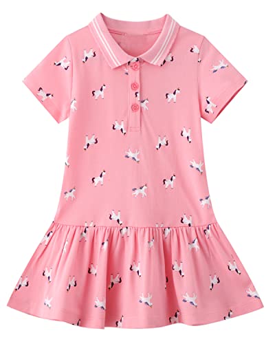 Youlebao Girls Cotton Long Sleeve Casual Cartoon Appliques Striped Jersey Dresses (3T, UGDS05)