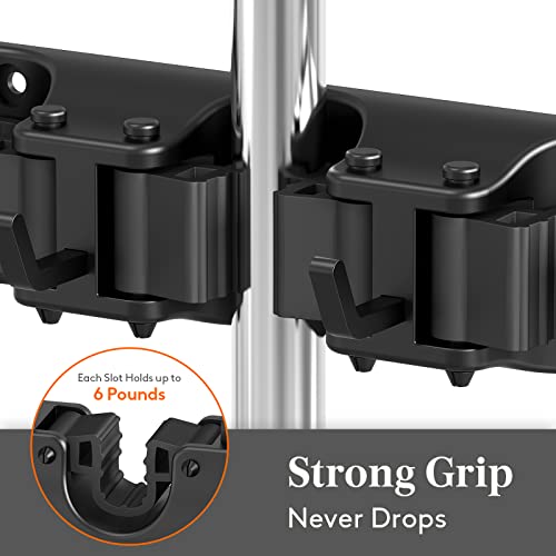 Lifewit Mop and Broom Holder Wall Mount, Anti-Slip Broom Hanger for Kitchen Organization, Heavy Duty Cleaning Supplies Organizer, Easy Install Tool Organizer for Closet, Garage, 5 Slot 6 Hooks, Black