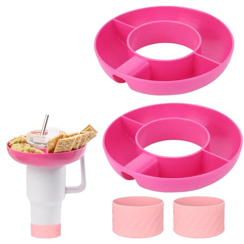 SLOYUNLU Snack Bowl for Stanley 40 oz Tumbler with Handle, 2 Pack Stadium Tumbler Snack Bowl with Protective Silicone Boot, Reusable Snack Ring for Stanley Cup Accessories (pink)