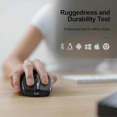 TECKNET Wireless Mouse (BT5.0/3.0 & 2.4G) Rechargeable 4800 DPI Silent Mouse 8 Buttons Bluetooth Mouse, USB A Mouse Wide Compatibility - Black