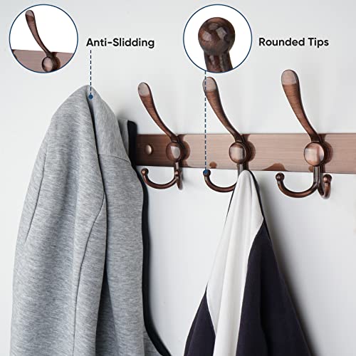 TICONN Wall Mounted Coat Rack, Five Heavy Duty Tri Hooks All Metal Construction for Jacket Coat Hat in Mudroom Entryway (Antique Bronze, 1-Pack)