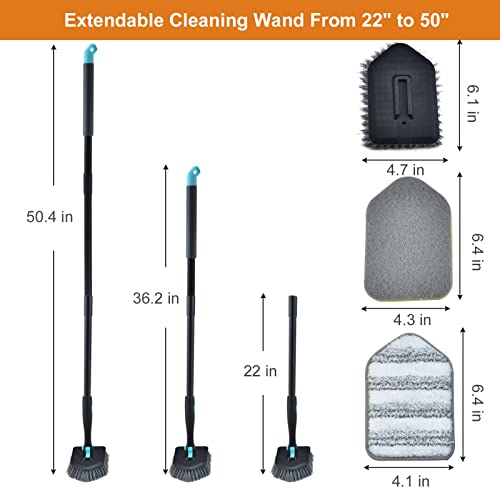 Shower Cleaning Brush with Long Handle, 3 in 1 Tub and Tile Scrubber Brush with 50.4'' Extendable Long Handle Detachable Stiff Bristles Scrub Brush for Cleaning Bathtub Shower Bathroom (Black)