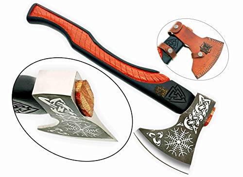 SHINY CRAFTS-Viking axe bearded axe tomahawk birthday gifts-Viking Axe Real, Bearded Axe Real Hatchet Russian Valknut Wood Working Tool with Premium Leather Sheath (SCA-10)
