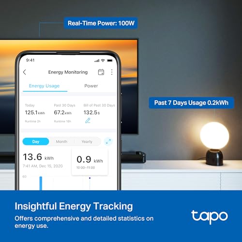 TP-Link Tapo Wi-Fi Smart Plug, 𝗘𝗻𝗲𝗿𝗴𝘆 𝗠𝗼𝗻𝗶𝘁𝗼𝗿𝗶𝗻𝗴, Compatible with Alexa & Google Home & Samsung SmartThings, Timer, 15A/1800W Max, ETL Certified, 2.4G Wi-Fi Only, Tapo P115(2-Pack)