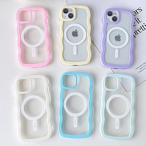 Yeddabox Compatible for iPhone 15 Case Magsafe, Wave Phone Case Cute Water Ripple Candy Colors Frame Shockproof for iPhone 15 Phone Case for Women 6.1 Inch - Blue