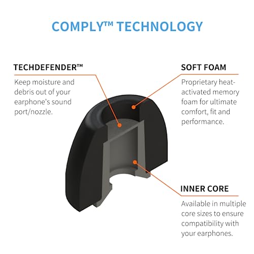 Comply Foam 200 Series Round 2.0 Replacement Ear Tips for Bang and Olufsen, Sennheiser, Axil, MEE Audio, KZ, Bose & More | Ultimate Comfort | Unshakeable Fit| TechDefender | Medium, 3 Pairs