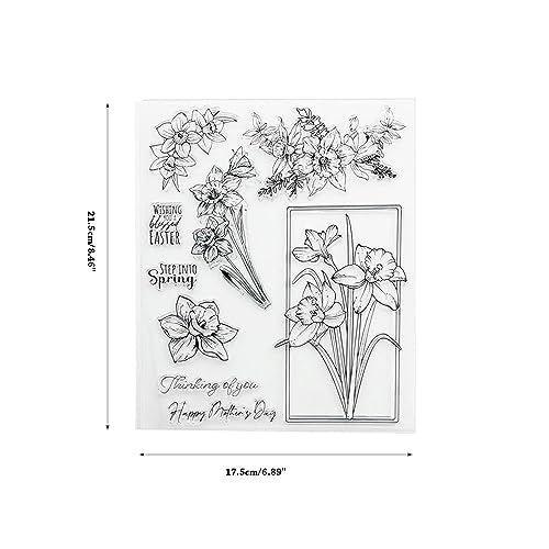 LZBRDY Daffodil Flower Leaves Wishes Words Craft Stamps for Scrapbooking Card Making Birthday Thanksgiving Christmas Valentine's Day Stamps