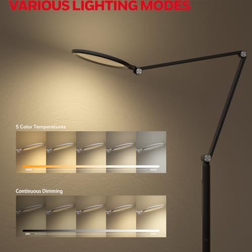 Honeywell LED Floor Lamp - F01BK Sunturalux™ Eye Caring Dimmable Standing Light with Remote,Bright Natural Daylight 5 Colors & 5 Brightness Adjustable Tall Lampara for Home Office Living Room Bedroom