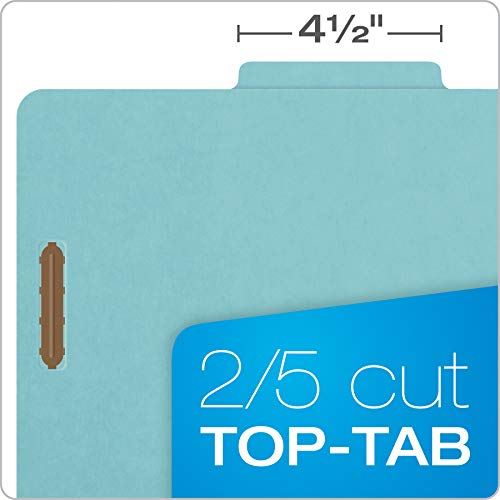 Pendaflex Pressboard Classification File Folders, 3 Dividers, 2" Embedded Fasteners, 2/5 Tab Cut, Letter Size, Light Blue, Box of 10 (24094), Specialty