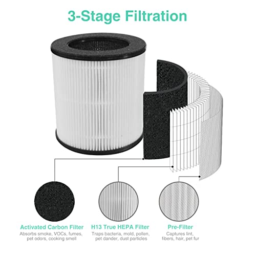 Tailulu Air Purifier Replacement Filter for D09 Air Cleaner, 3-in-1 True H13 HEPA Filter, 1 Pack