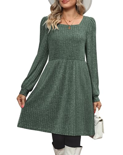 OFEEFAN Casual Dresses for Women Fall Long Sleeve Dress Striped Camrel M