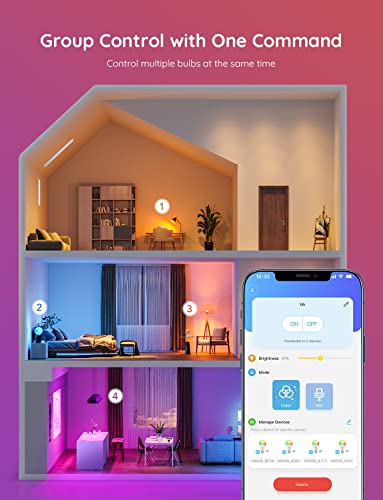 Govee Smart Light Bulbs, Color Changing Light Bulb, Works with Alexa and Google Assistant, 16 Million Colors RGBWW, WiFi & Bluetooth LED Light Bulbs, Music Sync, A19, 800 Lumens, 1 Pack