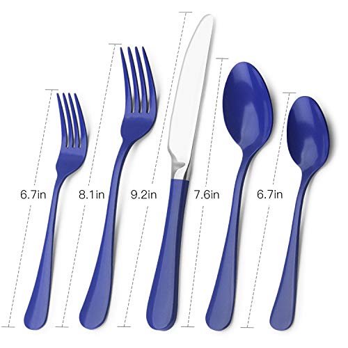 Blue Silverware Set, Bysta 20-Piece Stainless Steel Flatware Set, Kitchen Utensil Set Service for 4, Tableware Cutlery Set for Home and Restaurant, Knives mirror polish, Dishwasher Safe