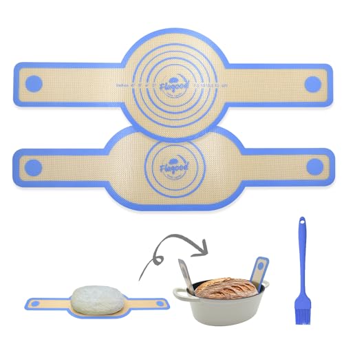 2PCS Silicone Bread Sling Oval & Round, Silicone Baking Mat for Dutch Oven Bread Baking Non-stick Bread Sling with Long Handle Sling Reusable Sourdough Bread Baking Mat for Dough Pastry