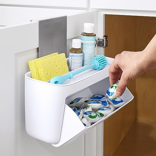 YouCopia DoorStash Dishwasher Pod Holder with Lid, Hanging Storage Container for Detergent, Speckled White