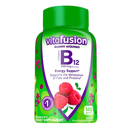 vitafusion Vitamin B12 Gummy Vitamins for Energy Metabolism Support, Natural Raspberry Flavored, America’s Number 1 Gummy Vitamin Brand, 70 Day Supply, 140 Count