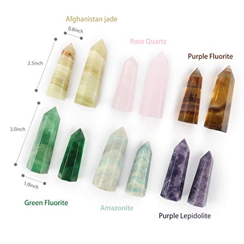 SMQ Purple Mica Healing Crystal Wands Chakra Sets,2pcs 70/60mm Tumbled 6 Facet Single Point Tower Wand Kits for Meditation Therapy Decor with Gift Box