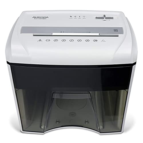 Aurora AU1285MD Compact Desktop-Style High Security 12-Sheet Micro-Cut Paper and CD/Credit Card/Junk Mail Pullout Basket Shredder, White/Black