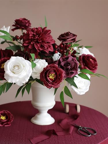 MISSPIN Fall Artificial Flowers Combo Box Set Fake Flowers for DIY Wedding Bridal Bouquets Faux Roses Floral Arrangements with Stems for Party Table Centerpieces Autumn Home Indoor Outdoor Decoration