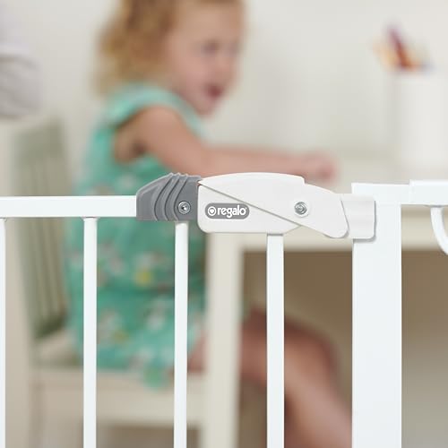 Regalo 56-Inch Extra WideSpan Walk Through Baby Gate, Includes 4-Inch, 8-Inch and 12-Inch Extension, 8 Piece Set - 4 Pack of Pressure Mounts and 4 Pack of Wall Cups and Mounting Kit, White