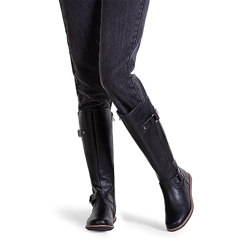 Jeossy Women's 9656 Knee-High Boots Black Fashion Riding Boots with Buckle Size 6 (DJY9656 black 06)