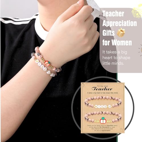 Btysun Teacher Appreciation Day Gift Ideas, Teacher Appreciation Gifts for Women Thank You Gifts for Teachers Initial Bracelet Mrs M Cute Bracelets End of Year Teacher Gifts from Students