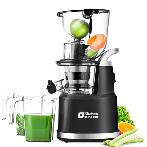 Kitchen in the Box Cold Press Juicer Machines,Slow Masticating Juicer Machine, With 3.26" Wide Feed Chute for Whole Fruits and Vegetables,BPA-Free,High Juice Yield Juicer Maker,Easy to Clean (Black)