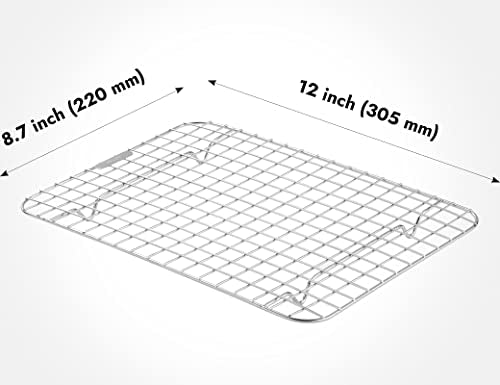 CURTA 2 Pack Chef Cooling Rack, NSF Listed 18/8 Stainless Steel Oven Safe Grid Wire Cookie Cooling Racks for Baking & Cooking - 12" X 8.7" Commercial Grade comes with Lifting Handle …