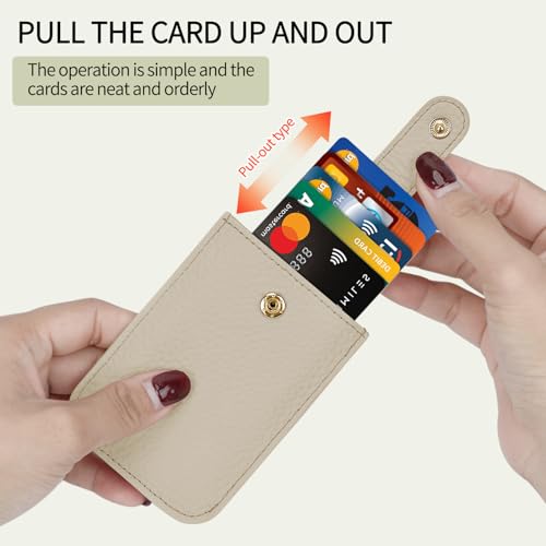 Unaone Slim Minimalist Wallet - Pull-Out Card Organizer, Soft Leather Card Case Rfid Blocking Wallet Credit Card Holder, Front Pocket Wallet for Women Men (Beige)