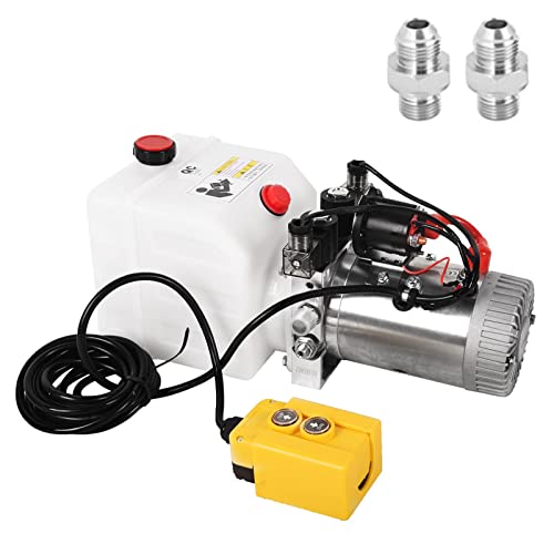 LFGUD Hydraulic Power Unit, 3 Quart Hydraulic Pump Double Acting Dump Trailer Pump 12V DC Plastic Reservoir Hydraulic Pump for Dump Trailer Car Lifting Platforms