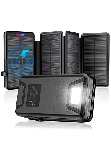 QiSa Solar Charger 38800mAh Solar Power Bank with Dual 5V3.1A Outputs 10W Qi Wireless Charger Waterproof Built-in Solar Panel and Bright Flashlights