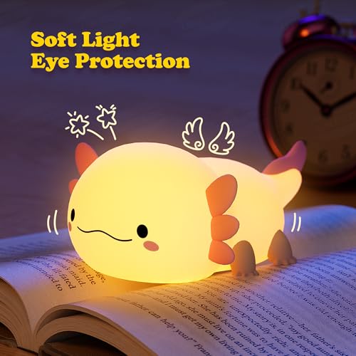 UNEEDE Axolotl Night Light for Kids,Animal Silicone Nursery Night Lamp, Rechargeable Table Lamp Bedside Lamp,Cute Room Decor Night Light for Bedroom,Living Room,Dining,Desk Decorations,Gift