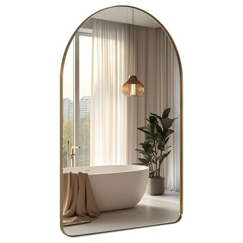 ANDY STAR Arched Mirror, 20" x 30" Gold Bathroom Mirror in Stainless Steel Metal Frame, Arch Top Rounded Corner 1" Deep Set Design Wall Mount Hangs Vertical