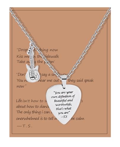 DAILI Quotes Guitar Pick Necklace, Stainless Steel Necklace for Men Women Taylor Music Lover Eras Tour Outfits Jewelry Accessories Inspired Fans Gift Inspiration Necklace For Boy/Girl/Music Lovers,