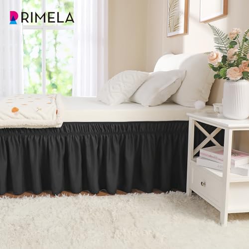 RIMELA Dorm Bed Skirt Twin XL 18 Inch Drop, Extra Long Wrap Around Elastic Bed Skirts Easy to Put On Twin Size Dust Ruffle, Gray Bedskirt for Adjustable Bed Base Solid Silky Fabric Machine Washable