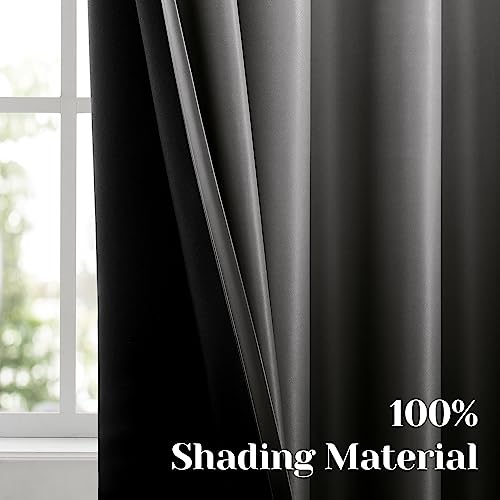 HOMEIDEAS 100% Black Ombre Blackout Curtains for Bedroom, Room Darkening Curtains 52 X 63 Inches Long Grommet Gradient Drapes, Light Blocking Thermal Insulated Curtains for Living Room, 2 Panels