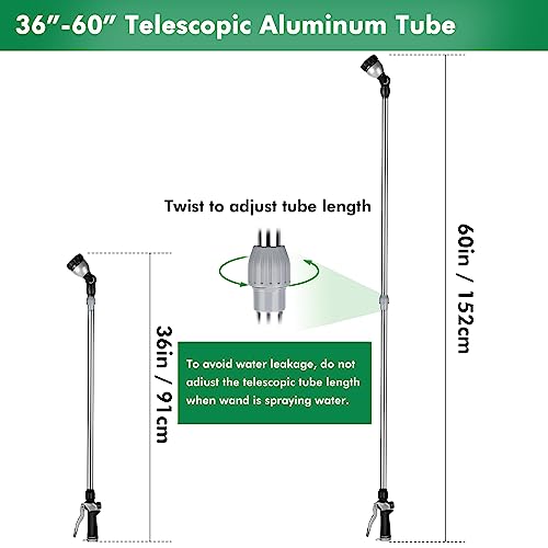 RESTMO 36”-60” (3ft-5ft) Metal Watering Wand, Long Telescopic Tube | 180° Adjustable Ratcheting Head | 7 Spray Patterns | Flow Control, Garden Hose Sprayer to Water Hanging Baskets, Shrubs, Black