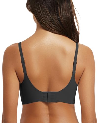 OEAK Womens Push Up Everyday Bras Comfortable Wireless Bralettes V Neck Seamless Bra Smooth Brassiere Wire Free Basic Bras Black M