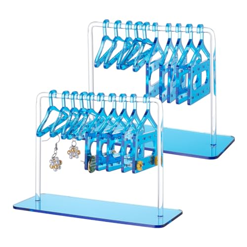 PH PandaHall 2 Set Acrylic Earring Holder, Coat Hanger Jewelry Display 60 Holes Dangle Earring Hanging Organizer Ear Studs Display Rack for Retail Show Personal Exhibition, 5.9x2.3x4.1inch