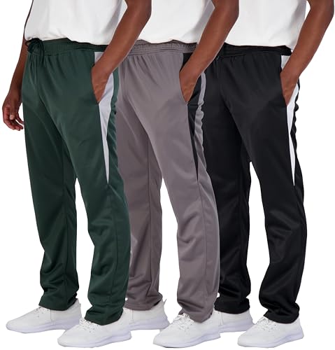 Real Essentials 3 Pack: Men's Active Athletic Casual Tricot Open Bottom Sweatpants with Pockets (Available in Big & Tall) Set 8, 4X