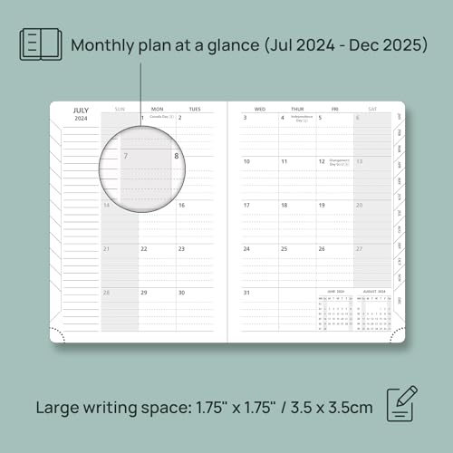 POPRUN Monthly Planner 2024-2025 ("8.5 X 6.25"), 18-Month Calendar Book (Jul.24 - Dce.25) with Monthly Tabs, Hardcover, Inner Pocket, 100GSM Thick Paper - Black