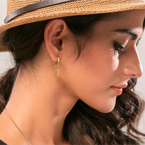 DAILY VIBES Small Gold Hoops Huggie Earrings for Women 14K Real Gold Plated Mini Bar Dangle Dainty Cubic Zirconia Cartilage Earring Hypoallergenic Hoop Earrings Set for Women