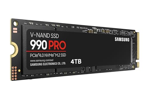 SAMSUNG 990 PRO SSD 4TB PCIe 4.0 M.2 2280 Internal Solid State Hard Drive, Seq. Read Speeds Up to 7,450 MB/s for High End Computing, Gaming, and Heavy Duty Workstations, MZ-V9P4T0B/AM, Black