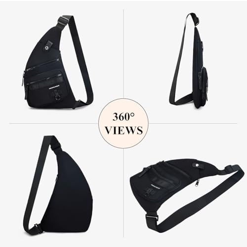 Qidelong Sling Bag Anti-theft Crossbody Chest Shoulder Backpack Women Men, Lightweight Personal Pocket Bag for Hiking Travel (Black)