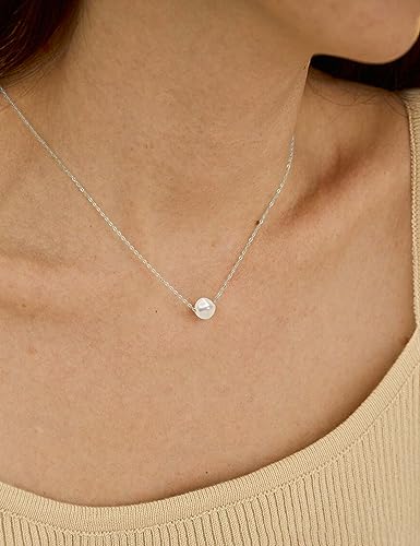 Natural Baroque Pearl Necklace for Women 10mm Handpicked Floating Single Pearl Necklace Pendant with White Gold Plating 18 inch Chain Pearl Jewelry Gifts for Her