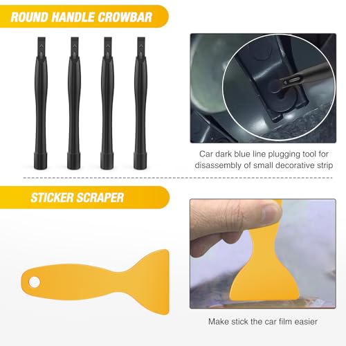 GOOACC 102Pcs Trim Removal Tool, Auto Push Pin Nylon Bumper Retainer Clip Set Fastener Terminal Remover Tool Round Handle Crowbar Kit Car/Radio Panel, Black