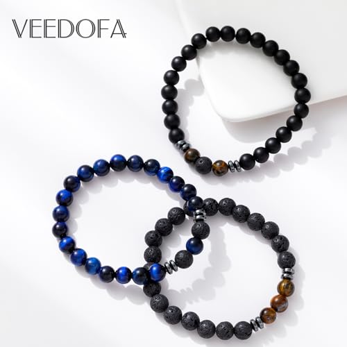 VEEDOFA Lava Stone Bracelet Bracelets for Men Adjustable Lava Rock Bracelets jewelry for Men Gifts Pulseras Para Hombres Bead Bracelet