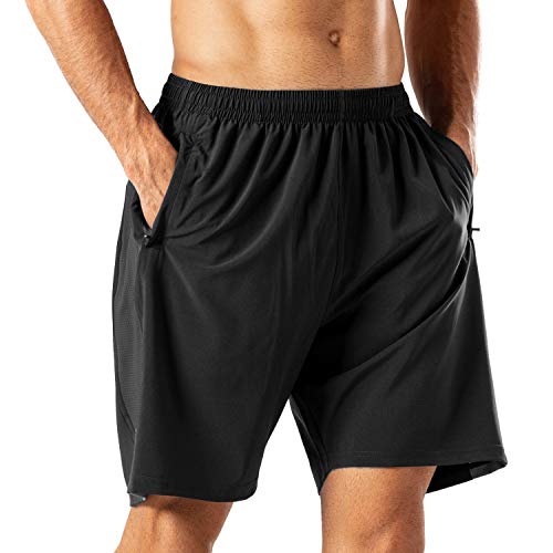 HMIYA Men's Casual Sports Quick Dry Workout Running or Gym Training Short with Zipper Pockets(K004 Navy,XXL)